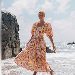 Billabong Floral Maxi Dress with Puff Sleeves